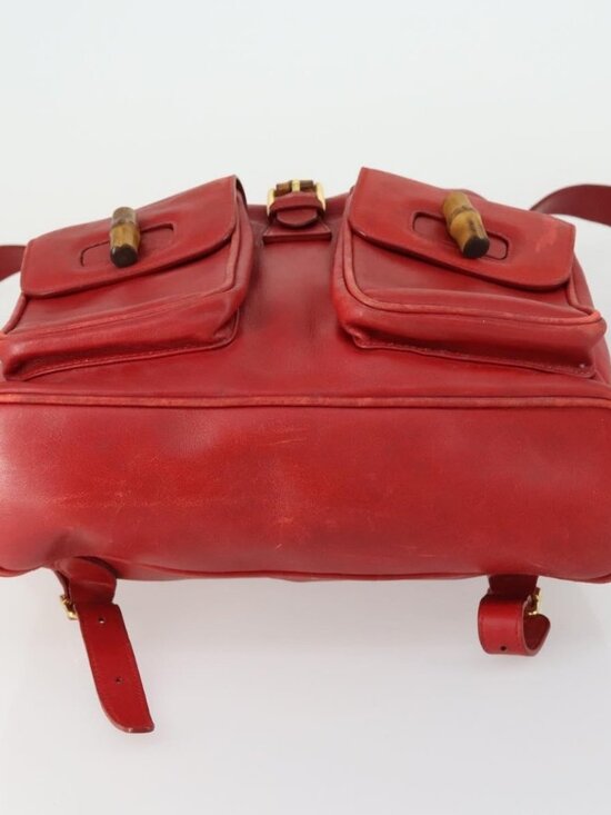 GUCCI Bamboo Backpack Leather Red Gold 003 2058 0016 Auth 156257 main image 13
